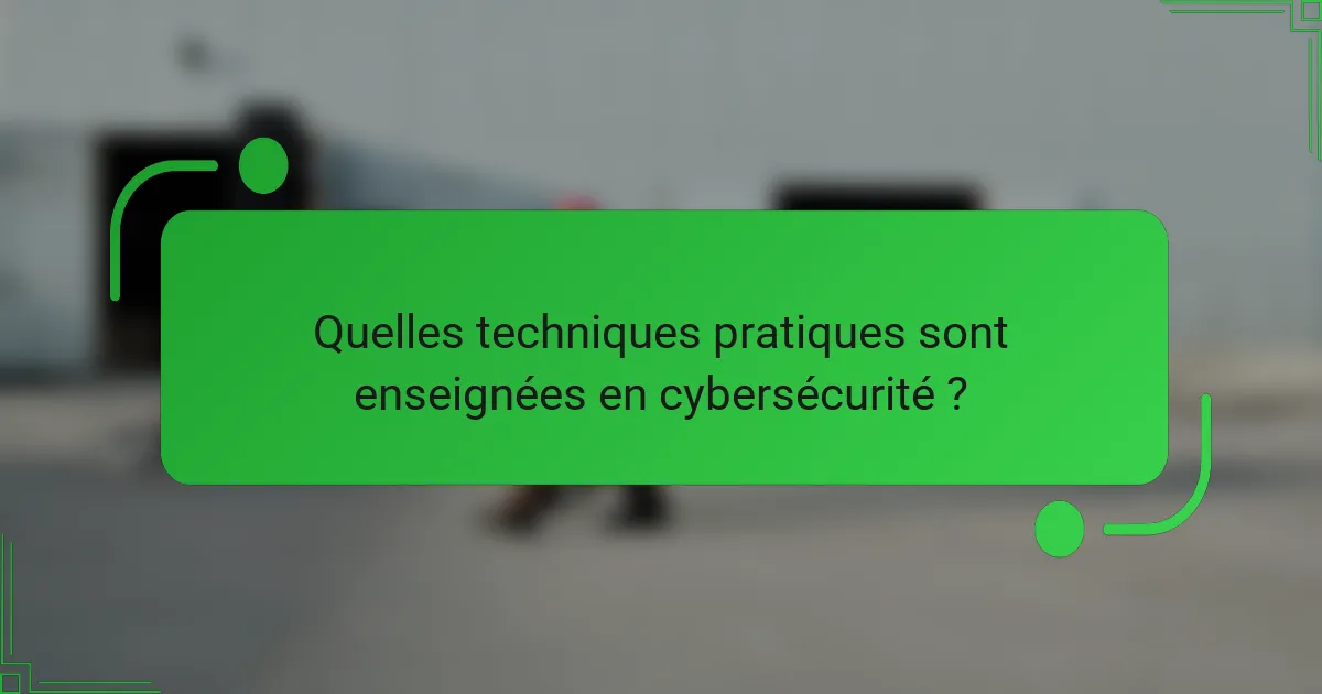Quelles techniques pratiques sont enseignées en cybersécurité ?